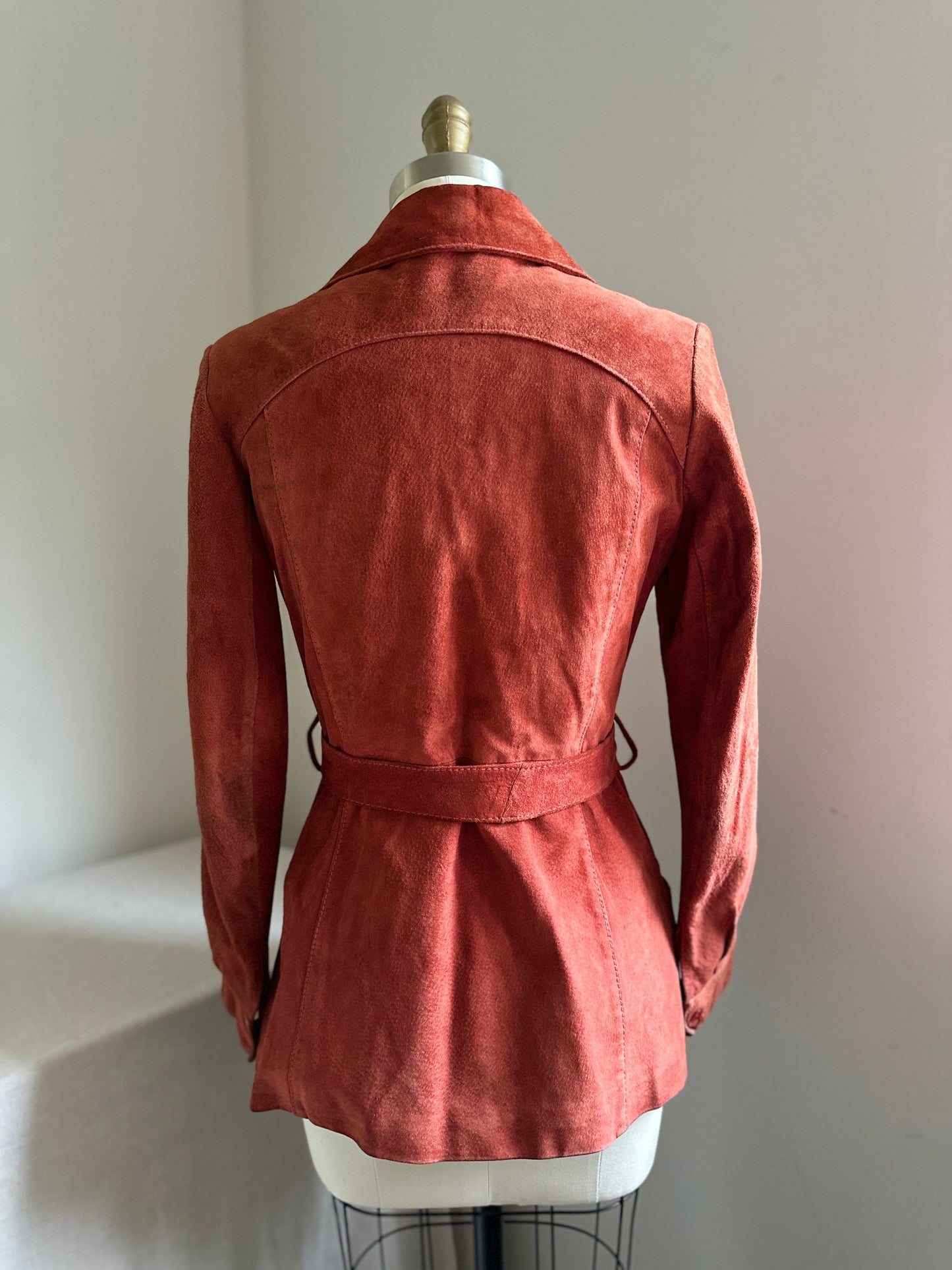 Tiffany Orange 1970's Suede Belted Jacket