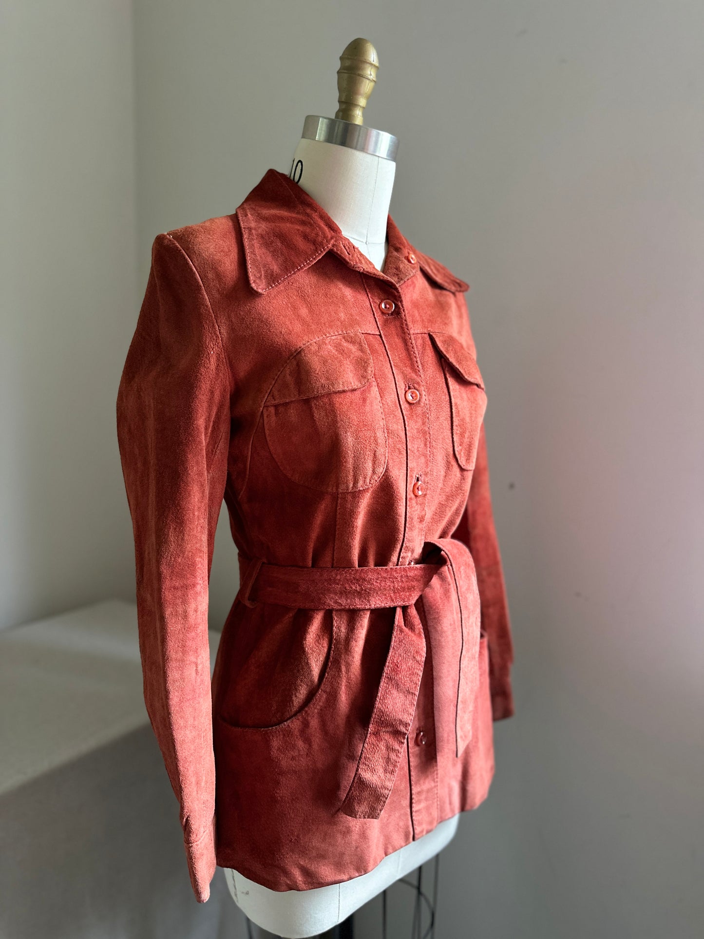 Tiffany Orange 1970's Suede Belted Jacket