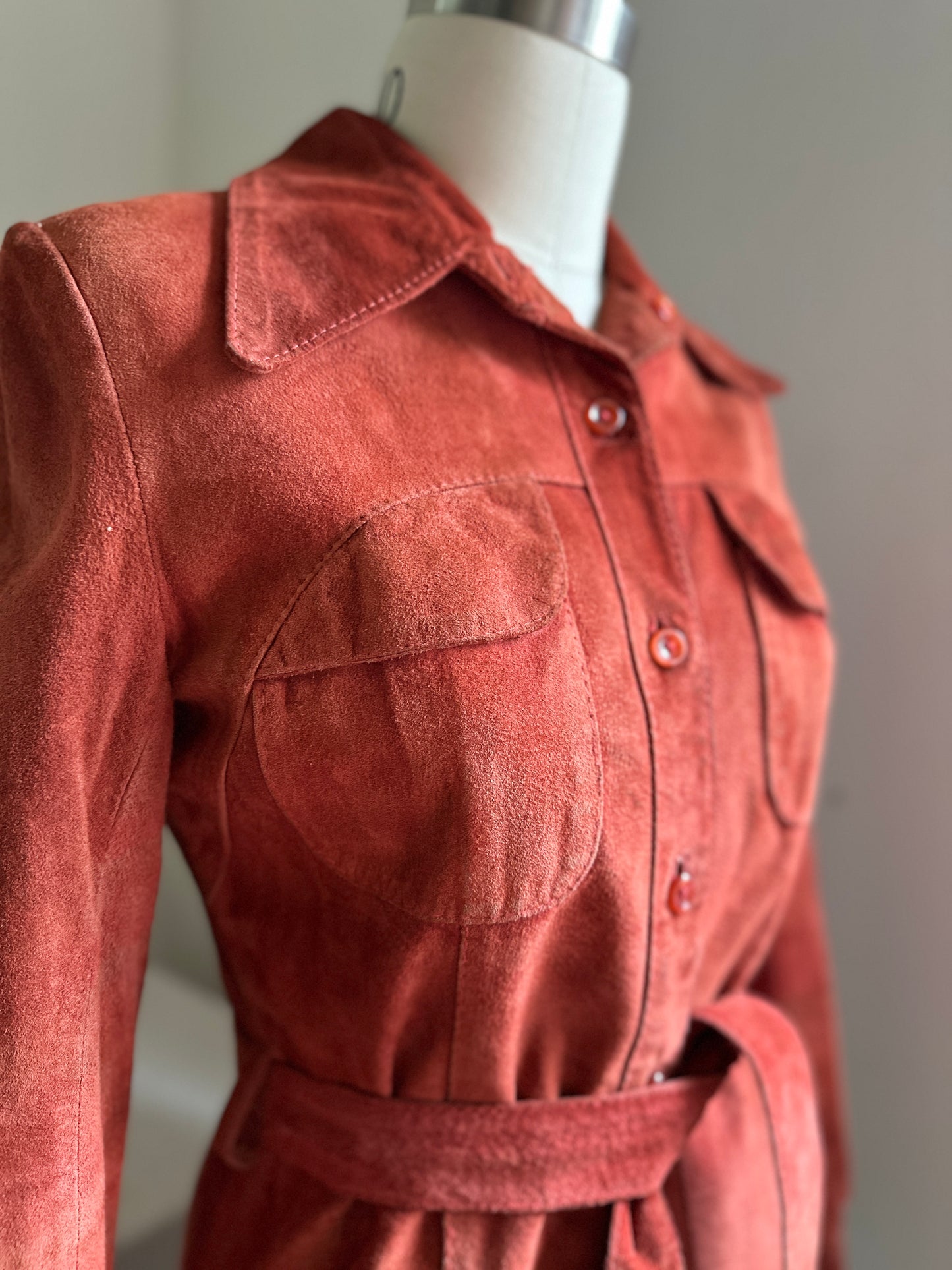 Tiffany Orange 1970's Suede Belted Jacket
