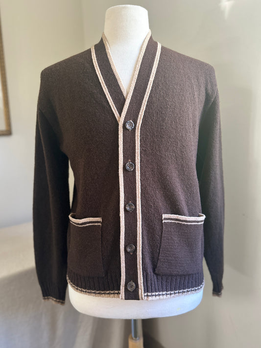 Grand Slam Limited by Munsingwear Wool Blend Brown with White Trim Cardigan
