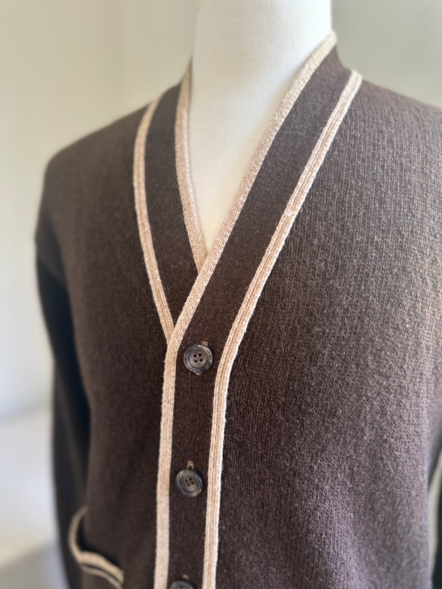 Grand Slam Limited by Munsingwear Wool Blend Brown with White Trim Cardigan