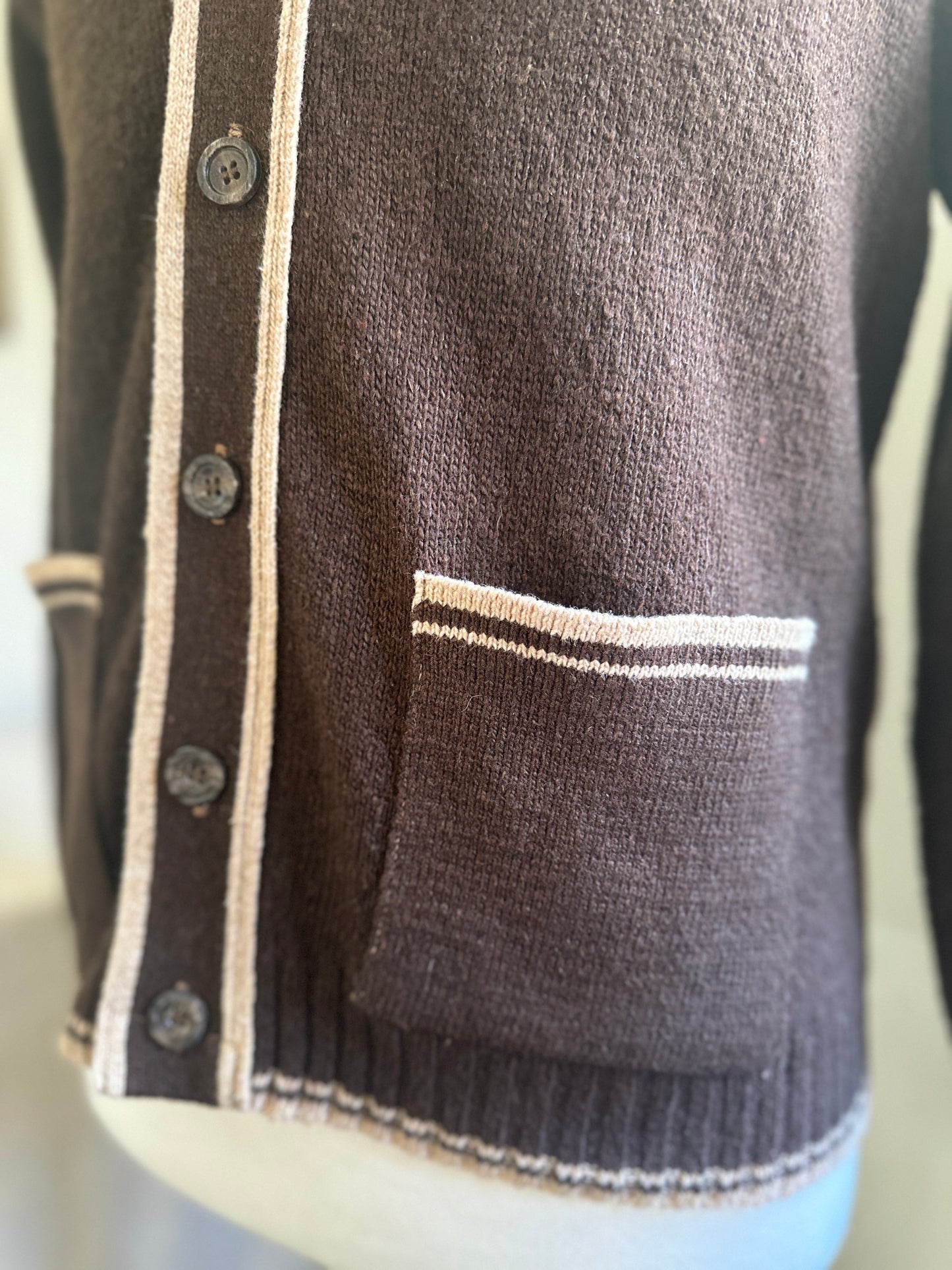 Grand Slam Limited by Munsingwear Wool Blend Brown with White Trim Cardigan