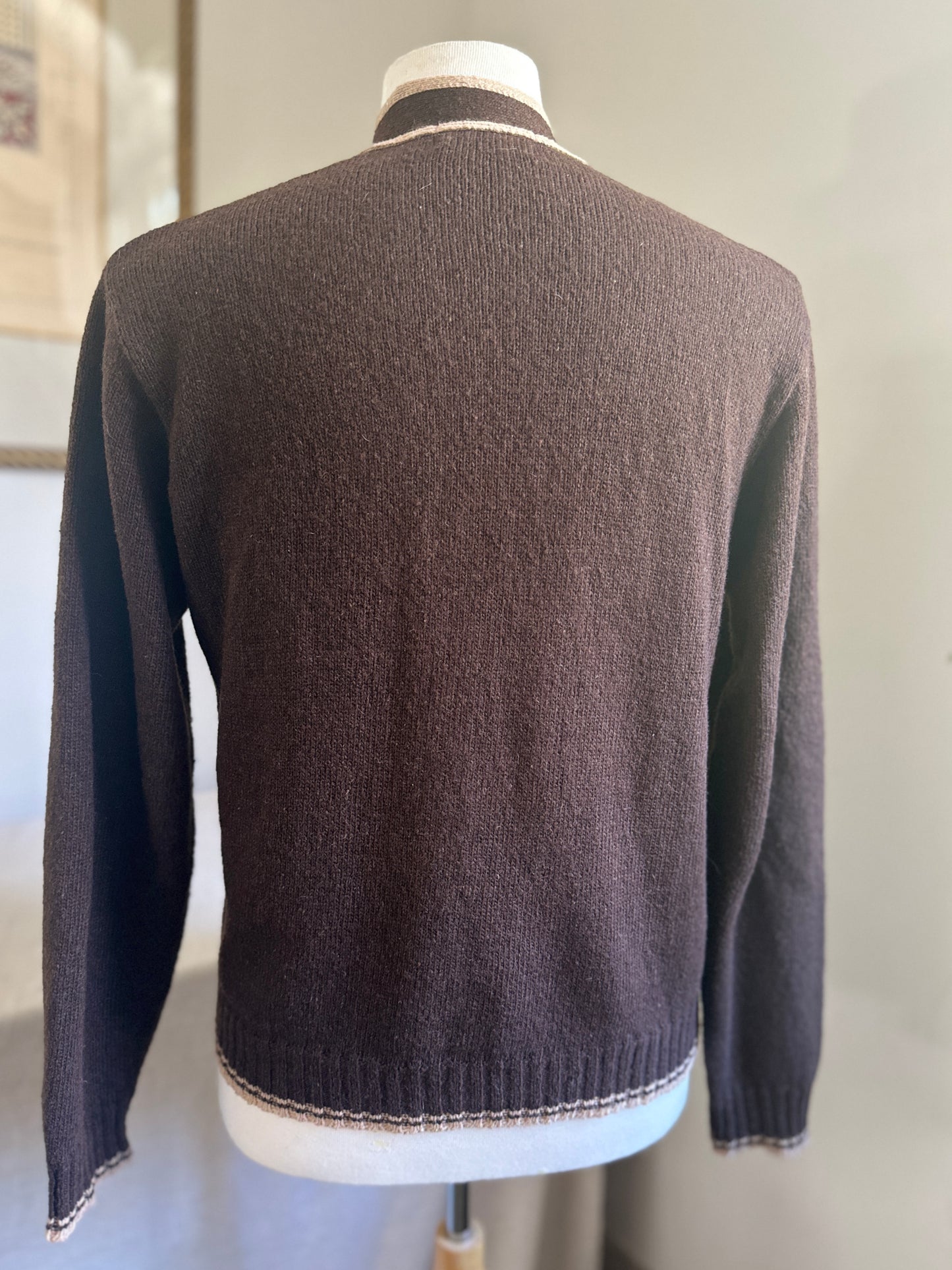 Grand Slam Limited by Munsingwear Wool Blend Brown with White Trim Cardigan