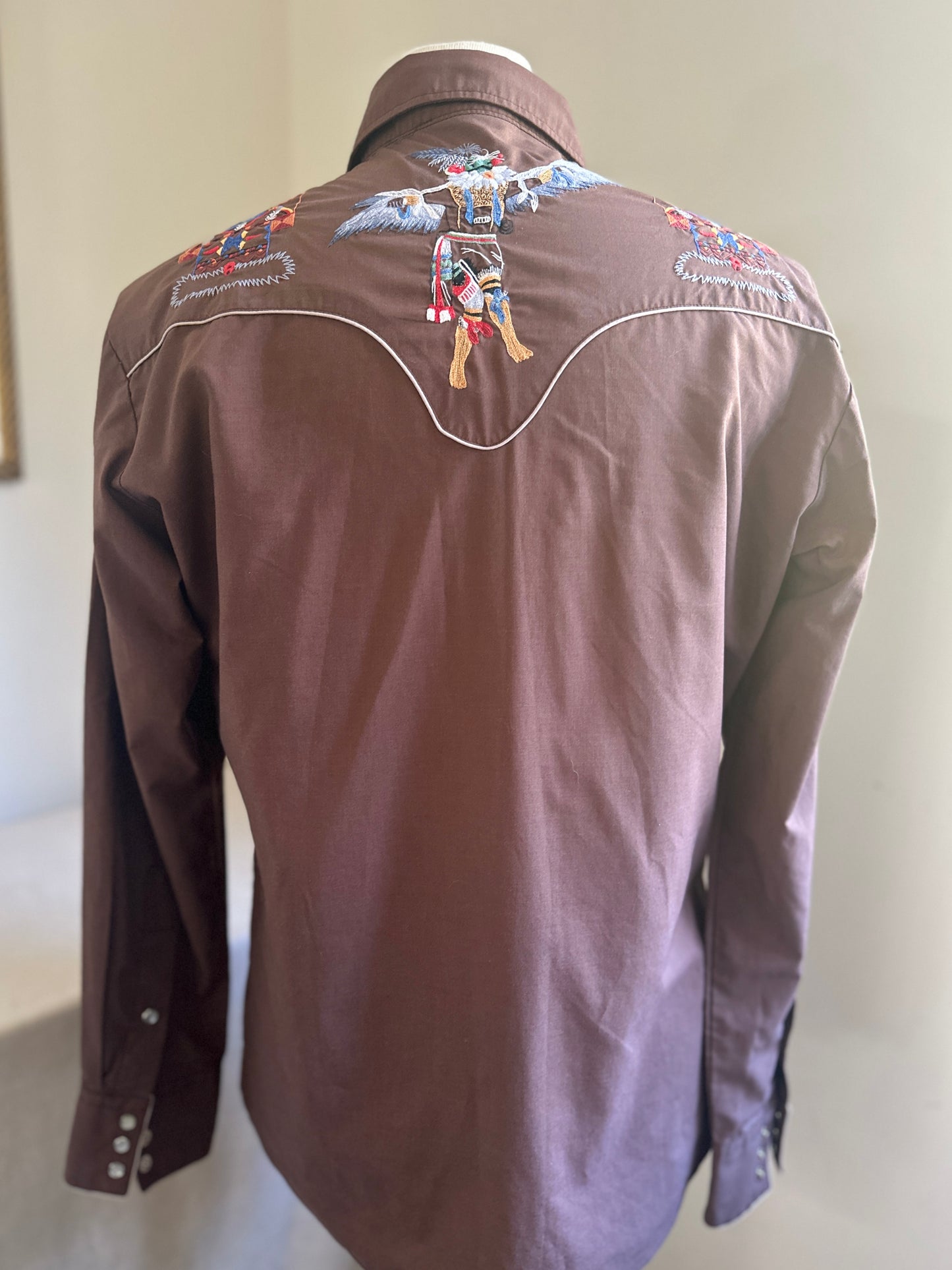 Kennington Rocking Rancher Brown Western Pearl Snap Up Embroidered Dress Shirt