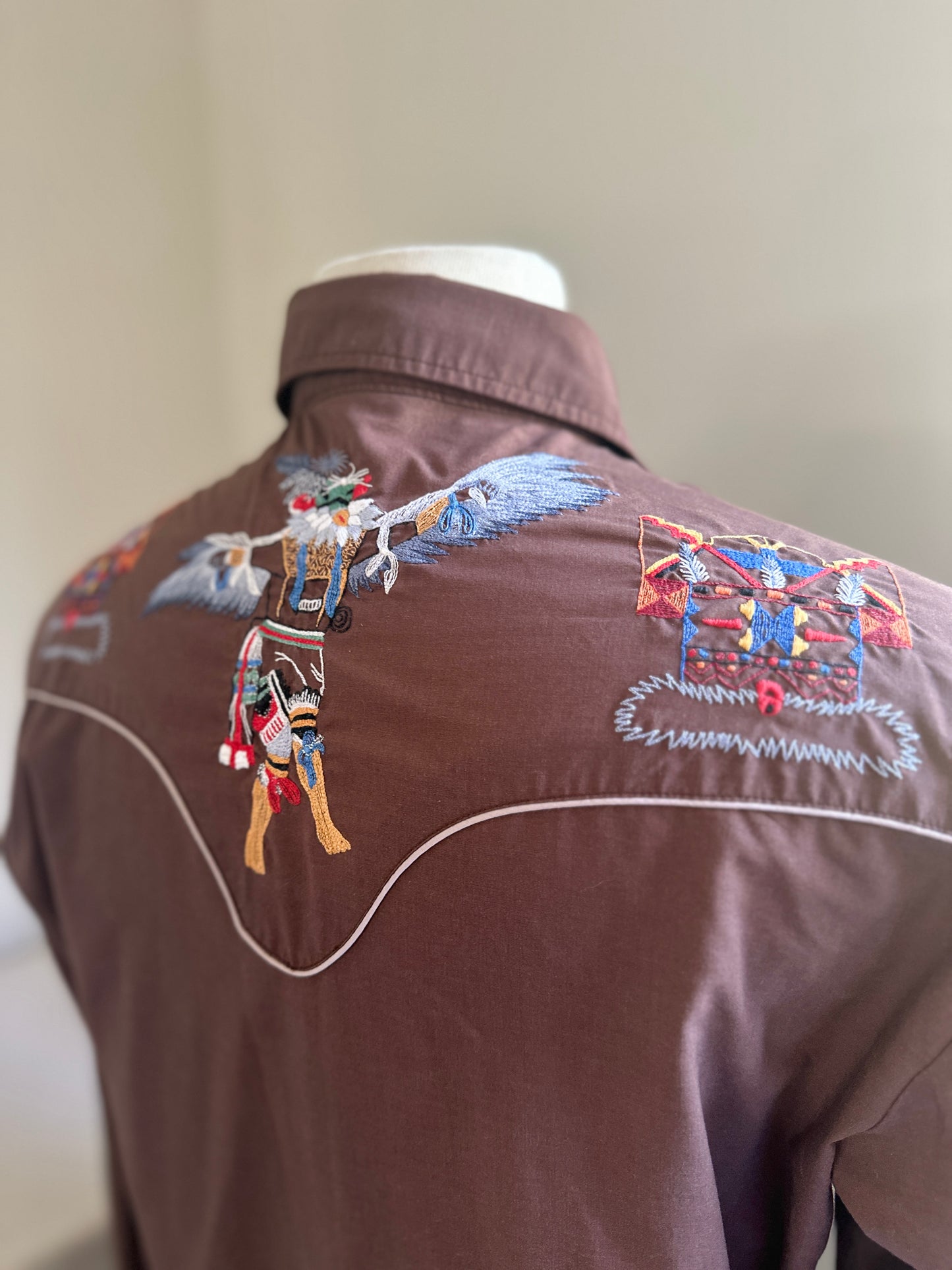 Kennington Rocking Rancher Brown Western Pearl Snap Up Embroidered Dress Shirt