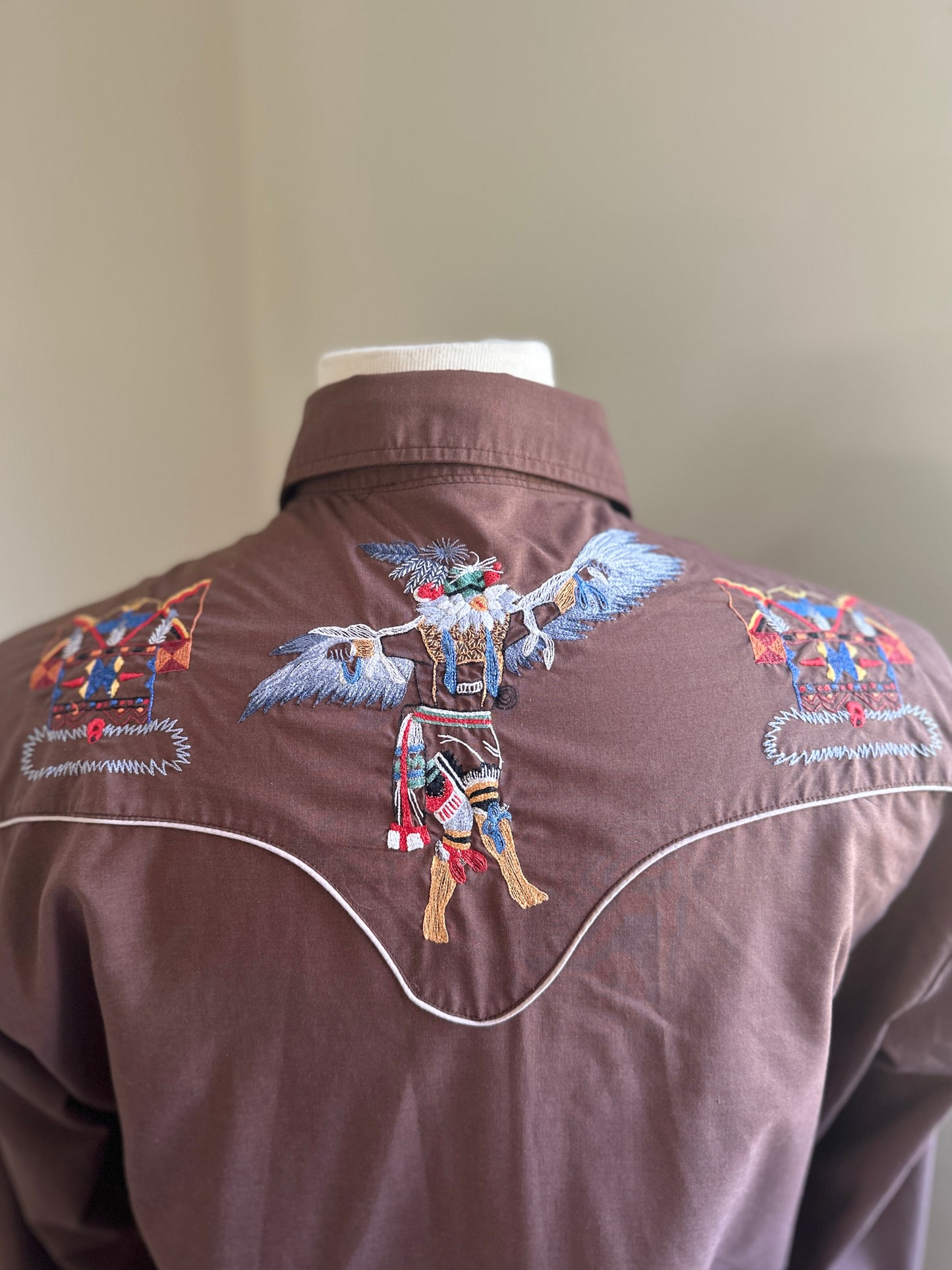 Kennington Rocking Rancher Brown Western Pearl Snap Up Embroidered Dress Shirt