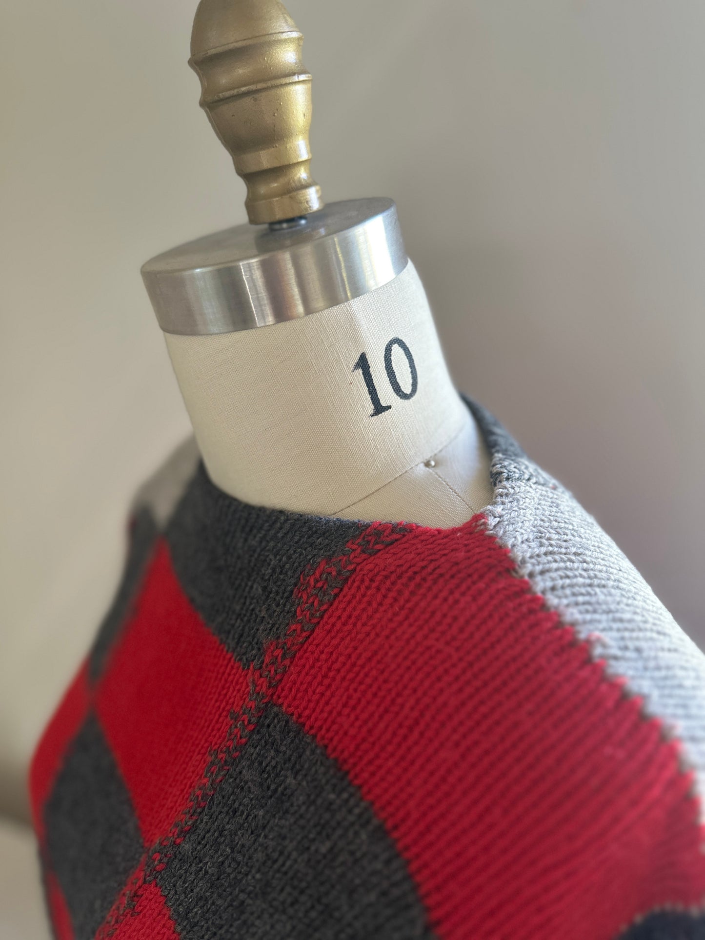 Pendleton Red and Grey Checkered Boatneck Wool Sweater