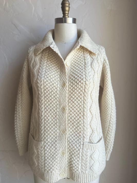 Cream Chunky Hand Knit Irish Wool Cardigan