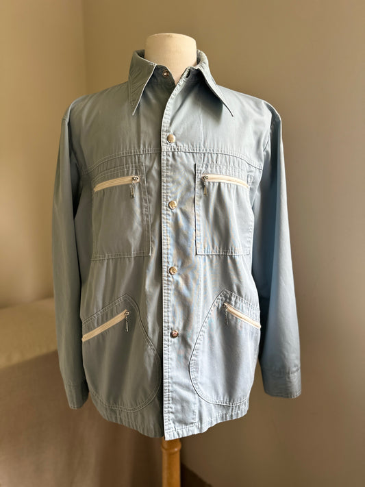 Crownley Dusty Blue Snap Up Chore Jacket