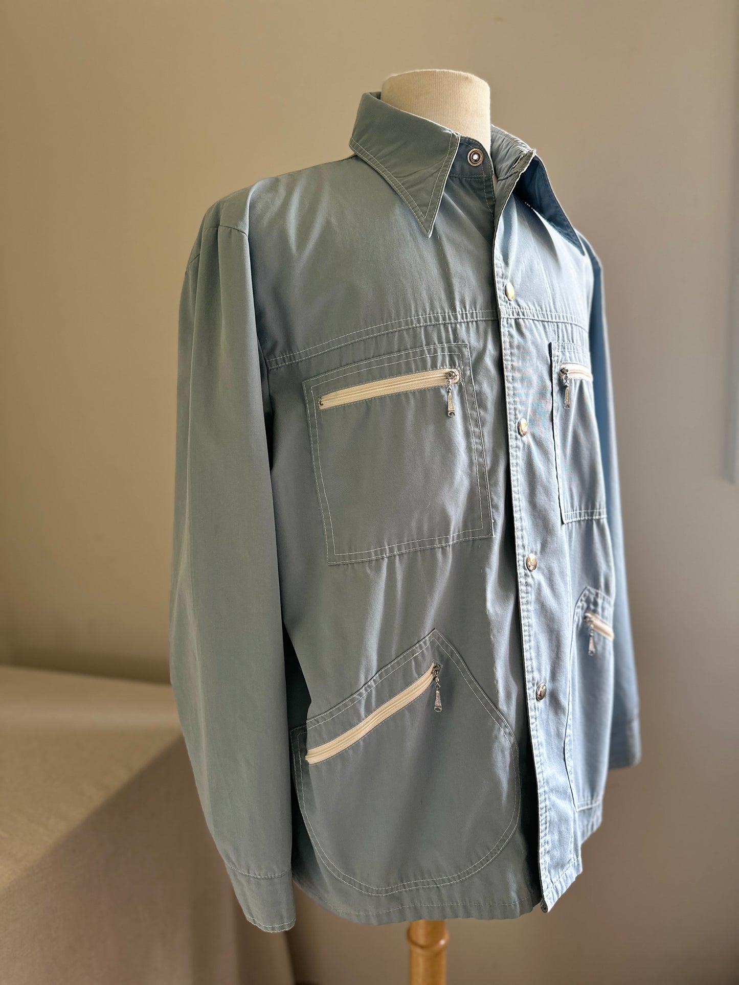 Crownley Dusty Blue Snap Up Chore Jacket