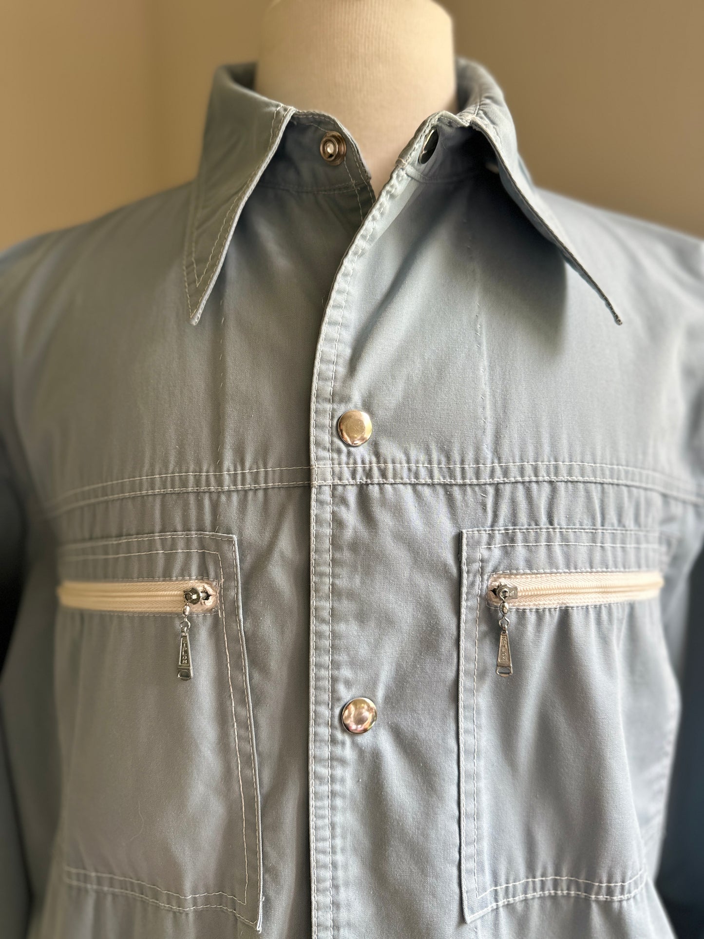 Crownley Dusty Blue Snap Up Chore Jacket