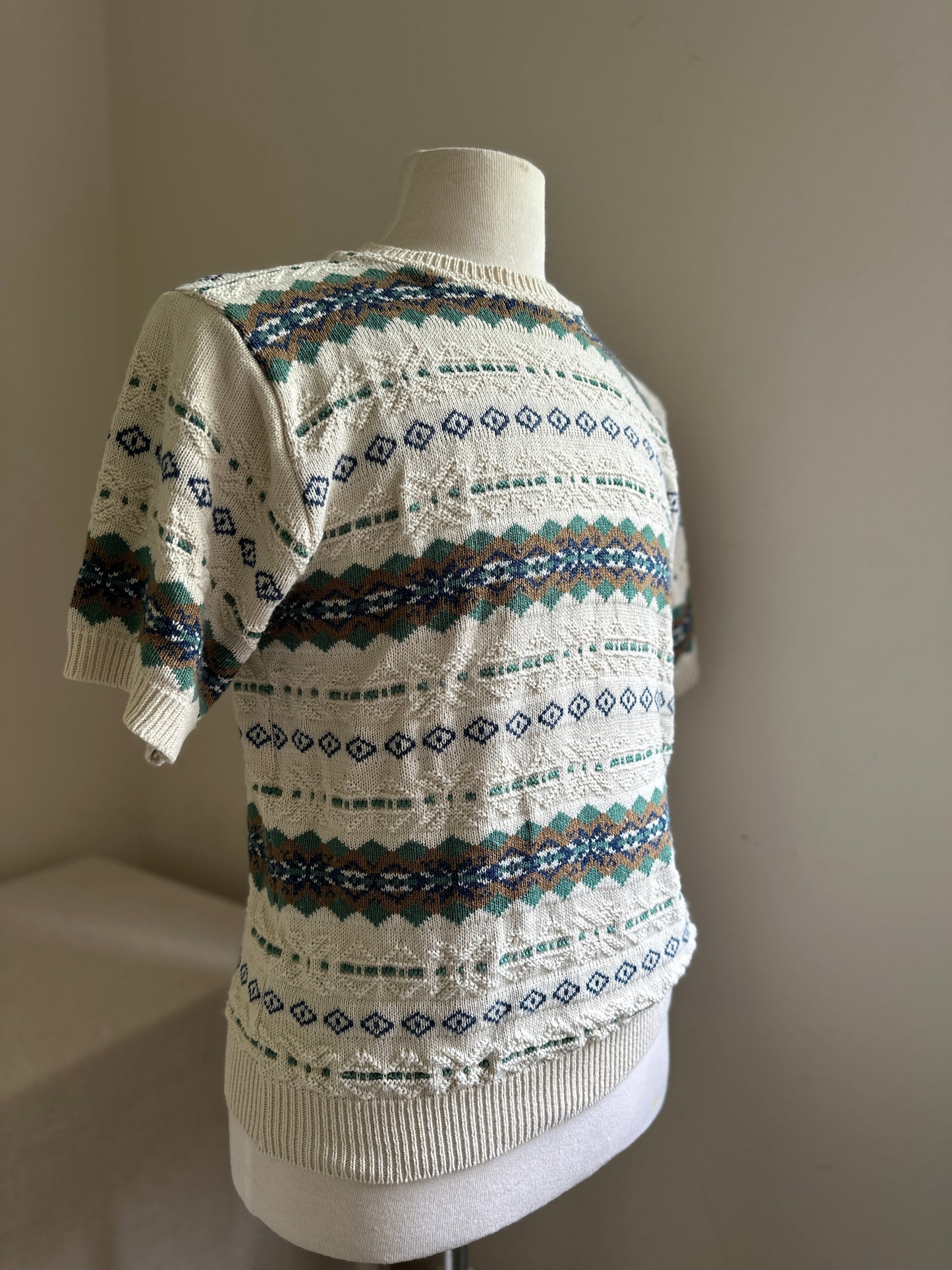 Cape Coad Short Sleeve Cream Cotton Striped Sweater