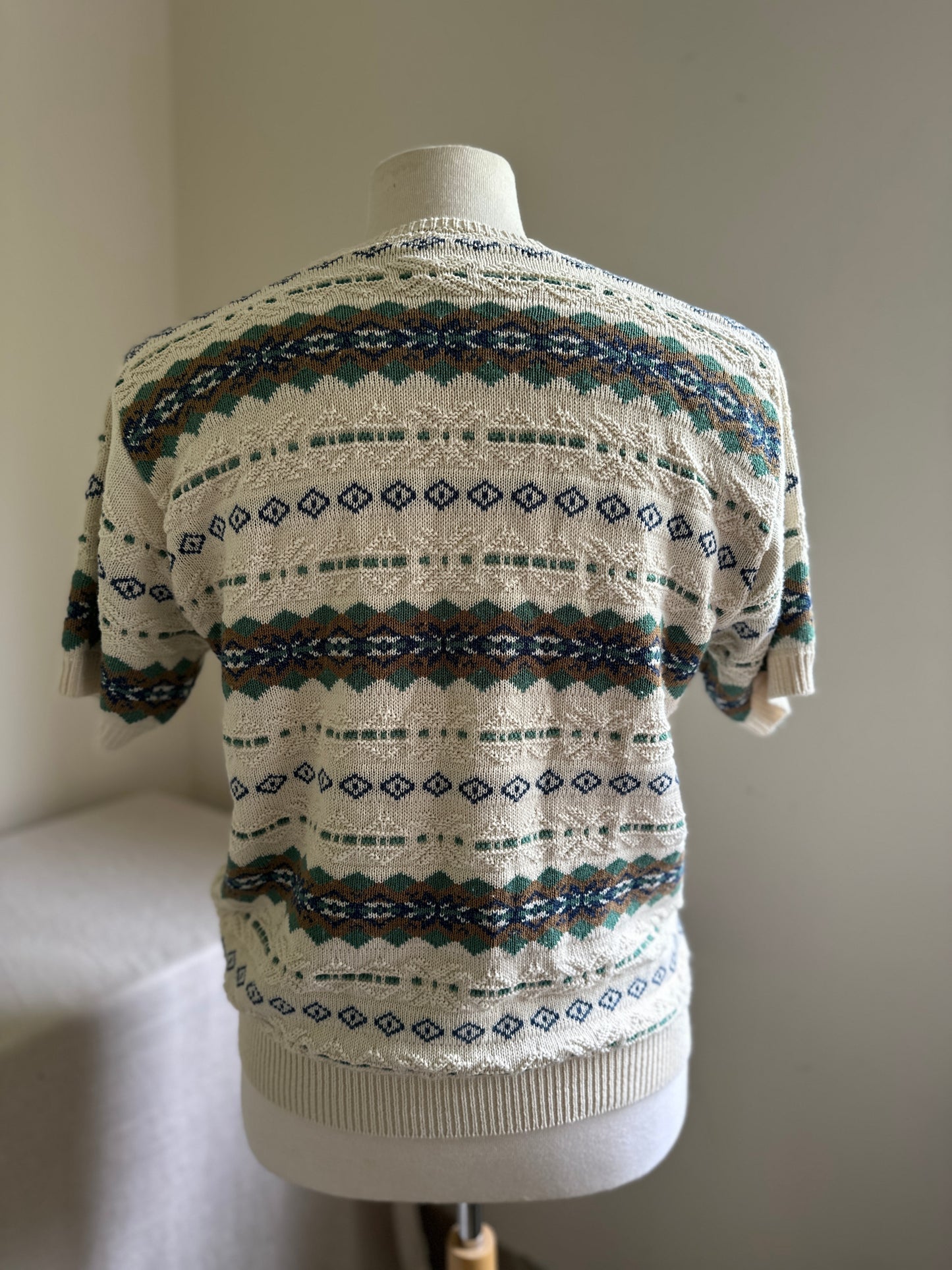 Cape Coad Short Sleeve Cream Cotton Striped Sweater