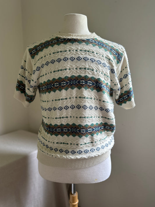 Cape Coad Short Sleeve Cream Cotton Striped Sweater