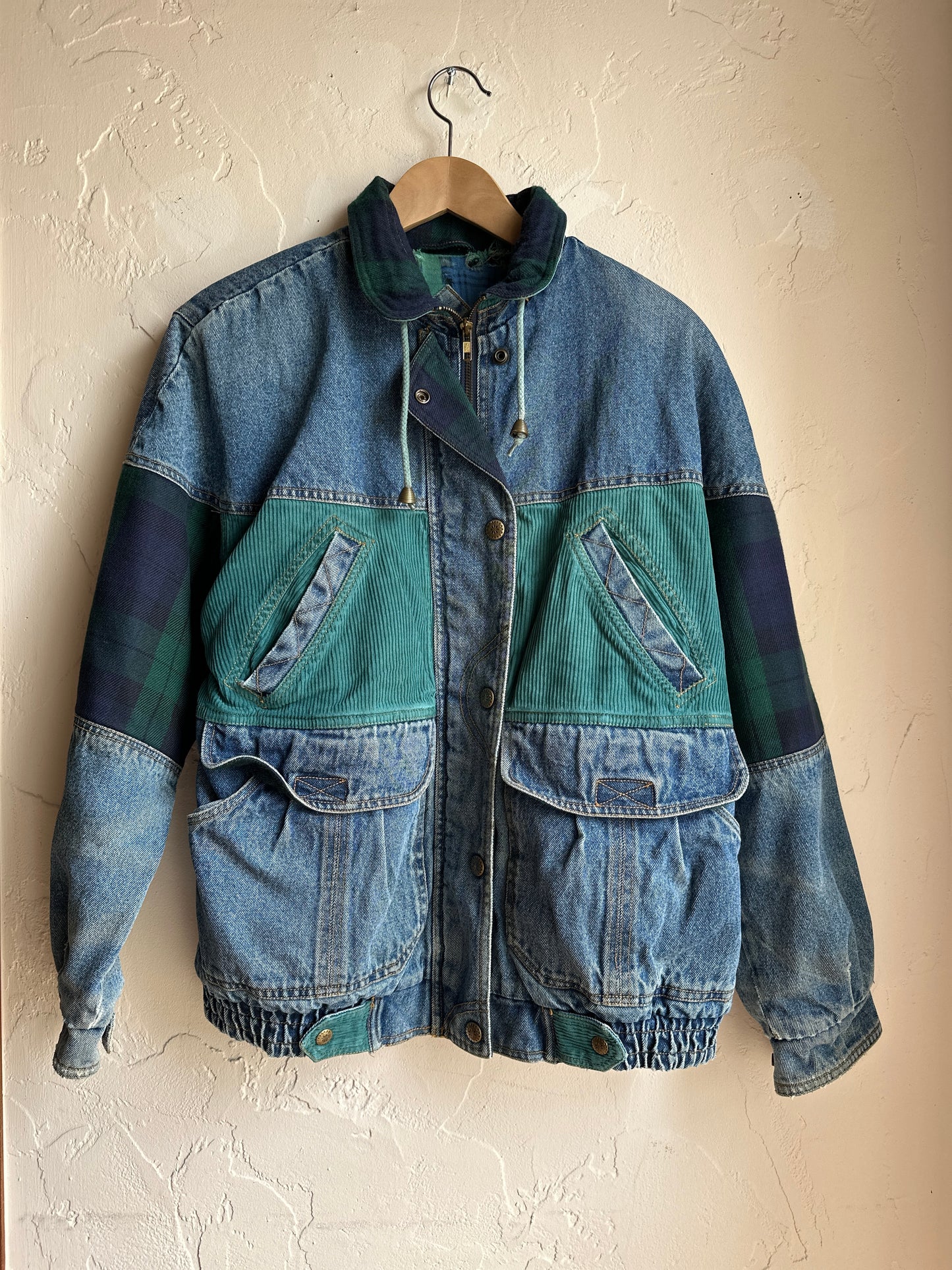Current Seen Patchwork Denim Corduroy Plaid Jacket