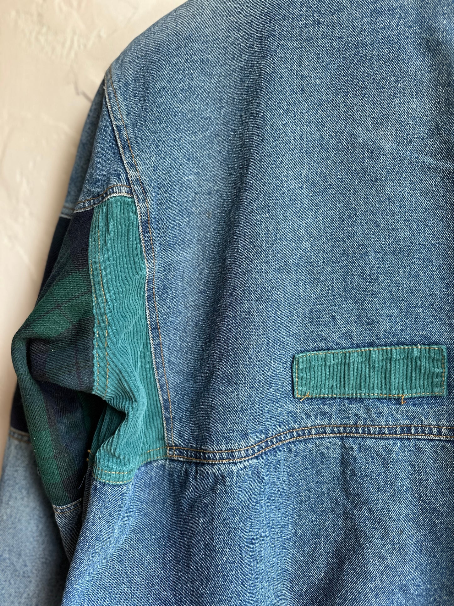 Current Seen Patchwork Denim Corduroy Plaid Jacket
