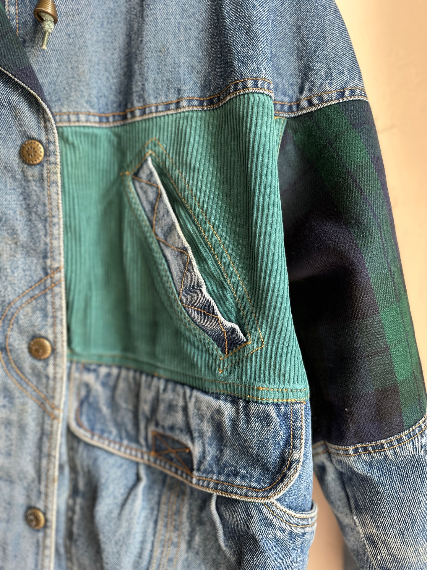 Current Seen Patchwork Denim Corduroy Plaid Jacket