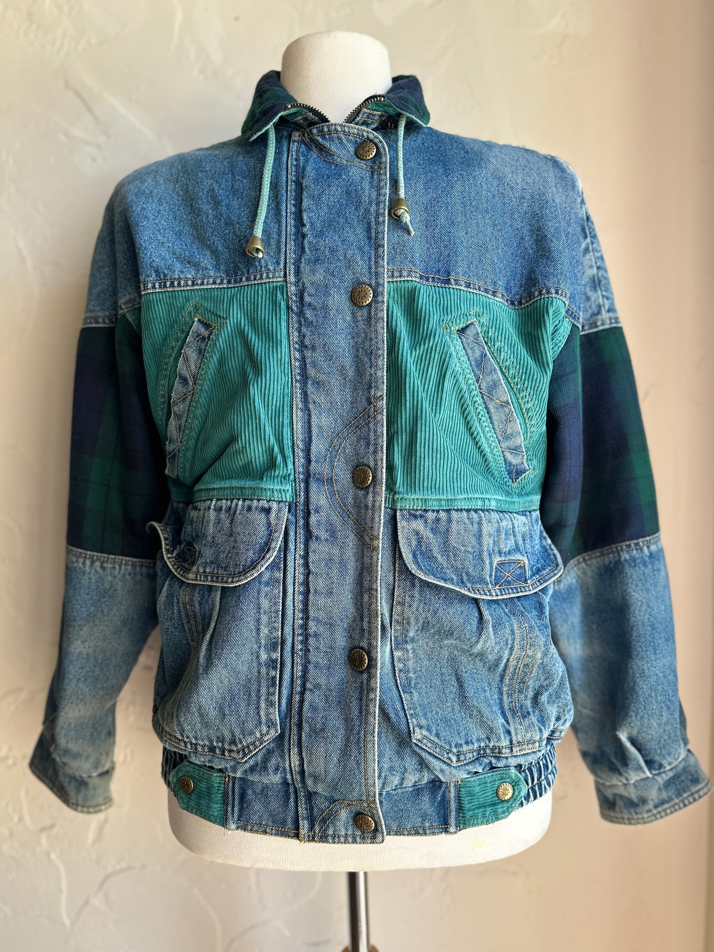 Current Seen Patchwork Denim Corduroy Plaid Jacket