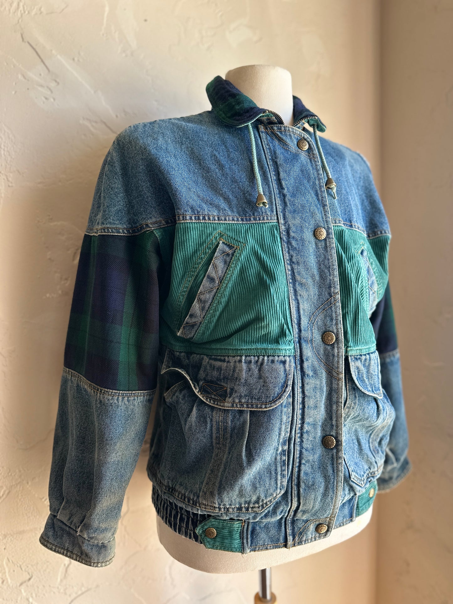 Current Seen Patchwork Denim Corduroy Plaid Jacket