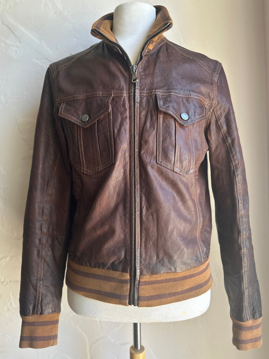D & G Brown Leather Bomber