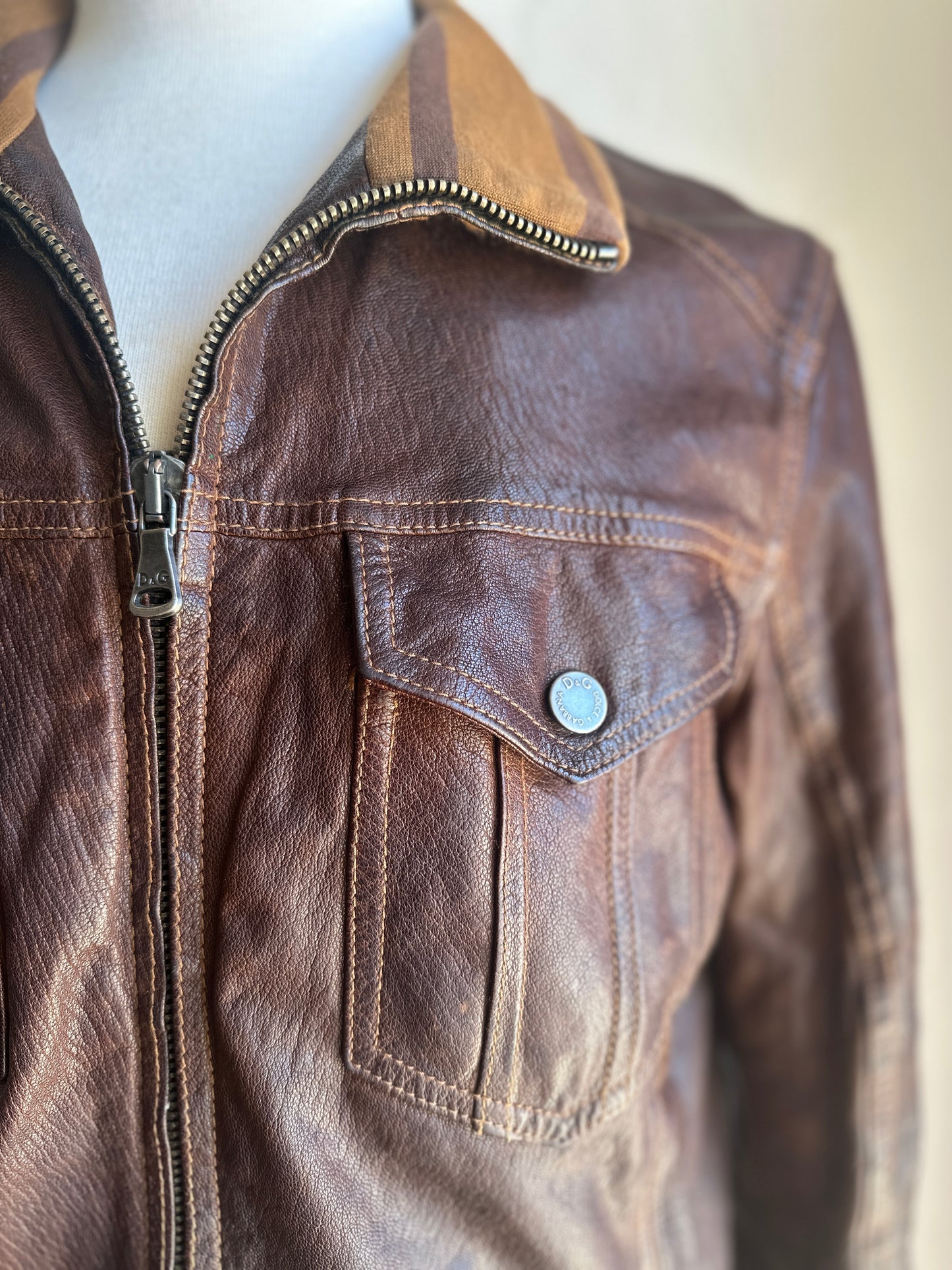 D & G Brown Leather Bomber