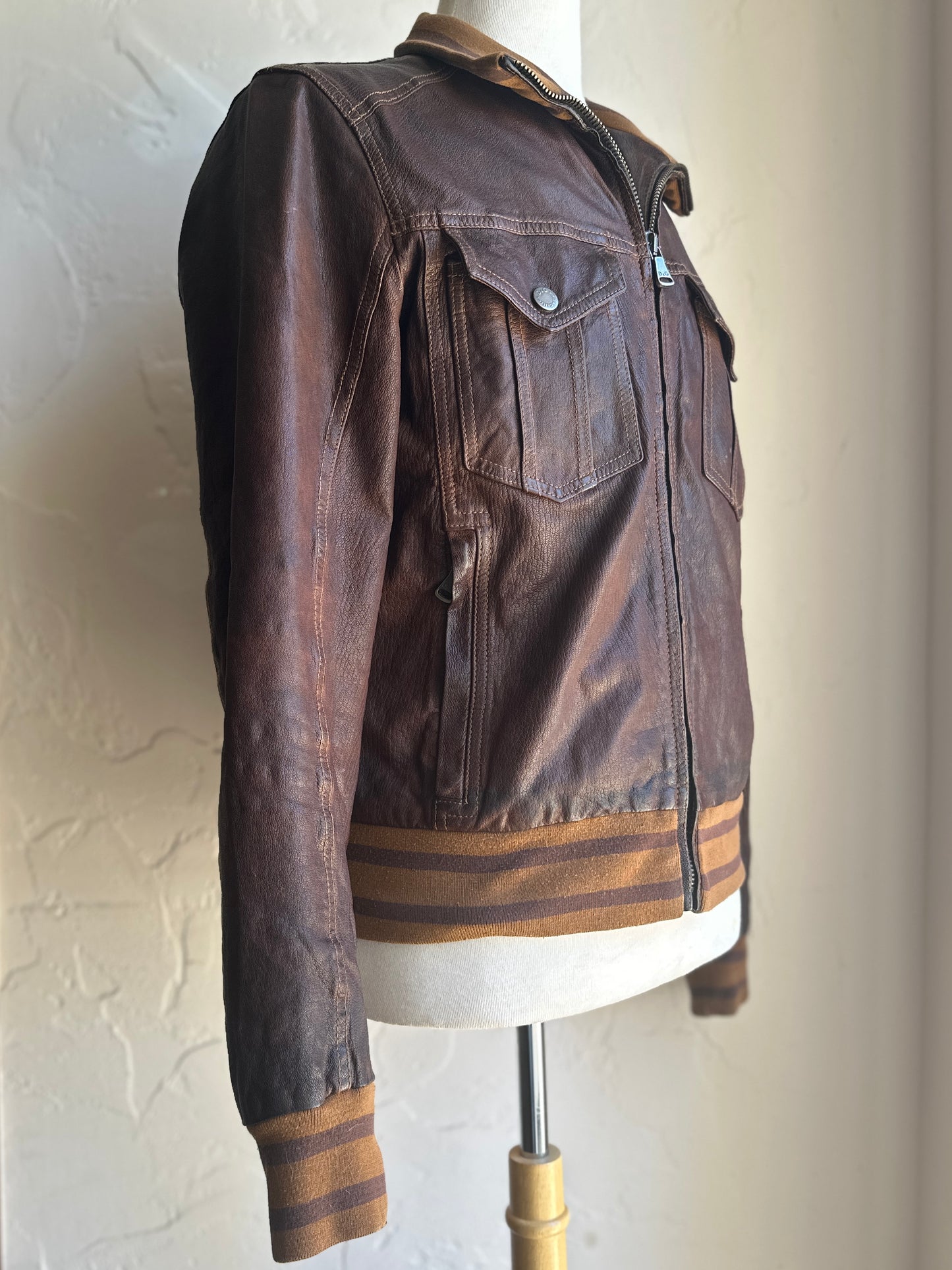 D & G Brown Leather Bomber