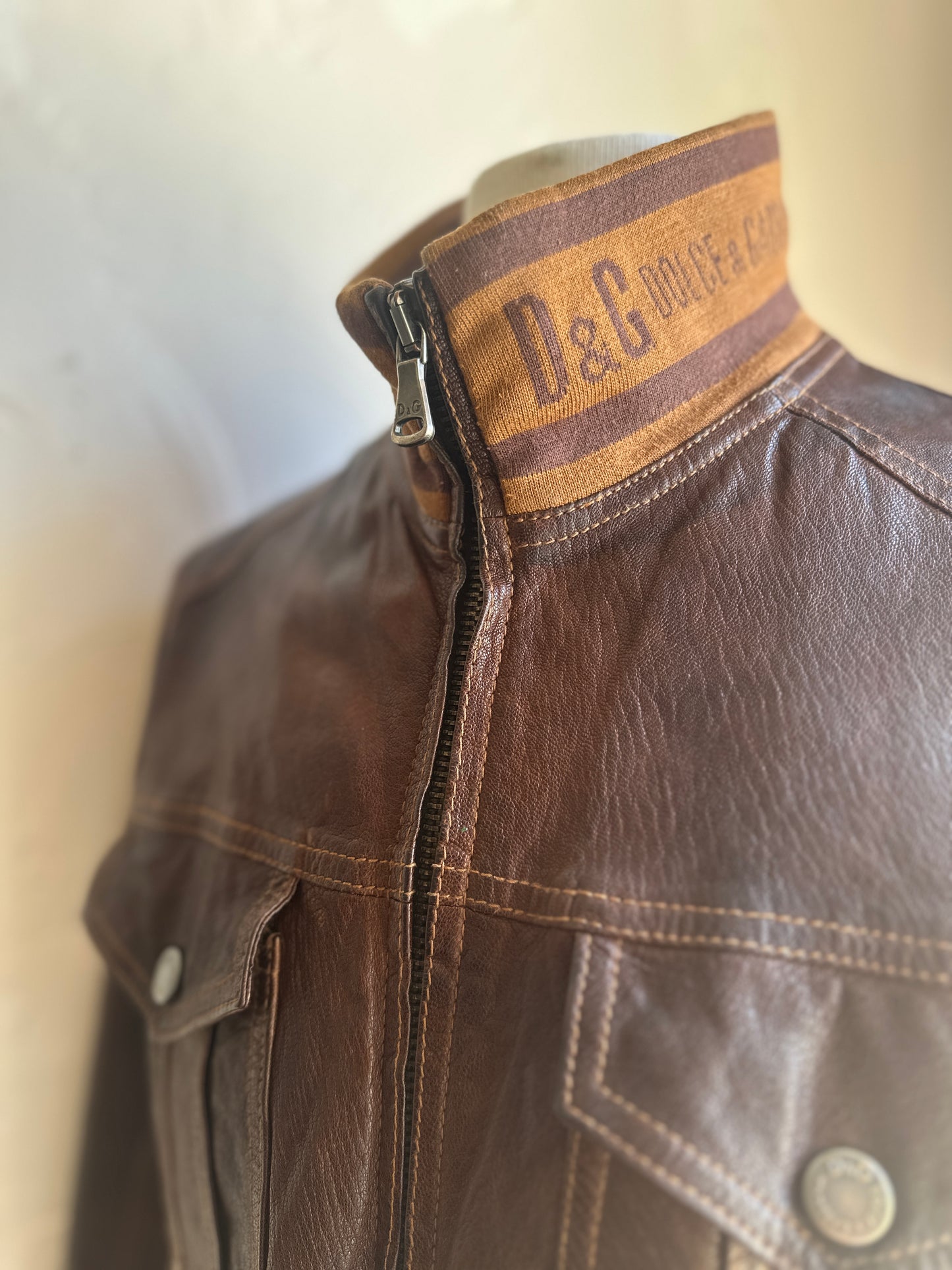 D & G Brown Leather Bomber