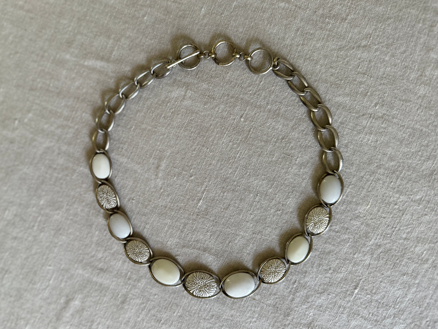 Silver and White Enamel Necklace
