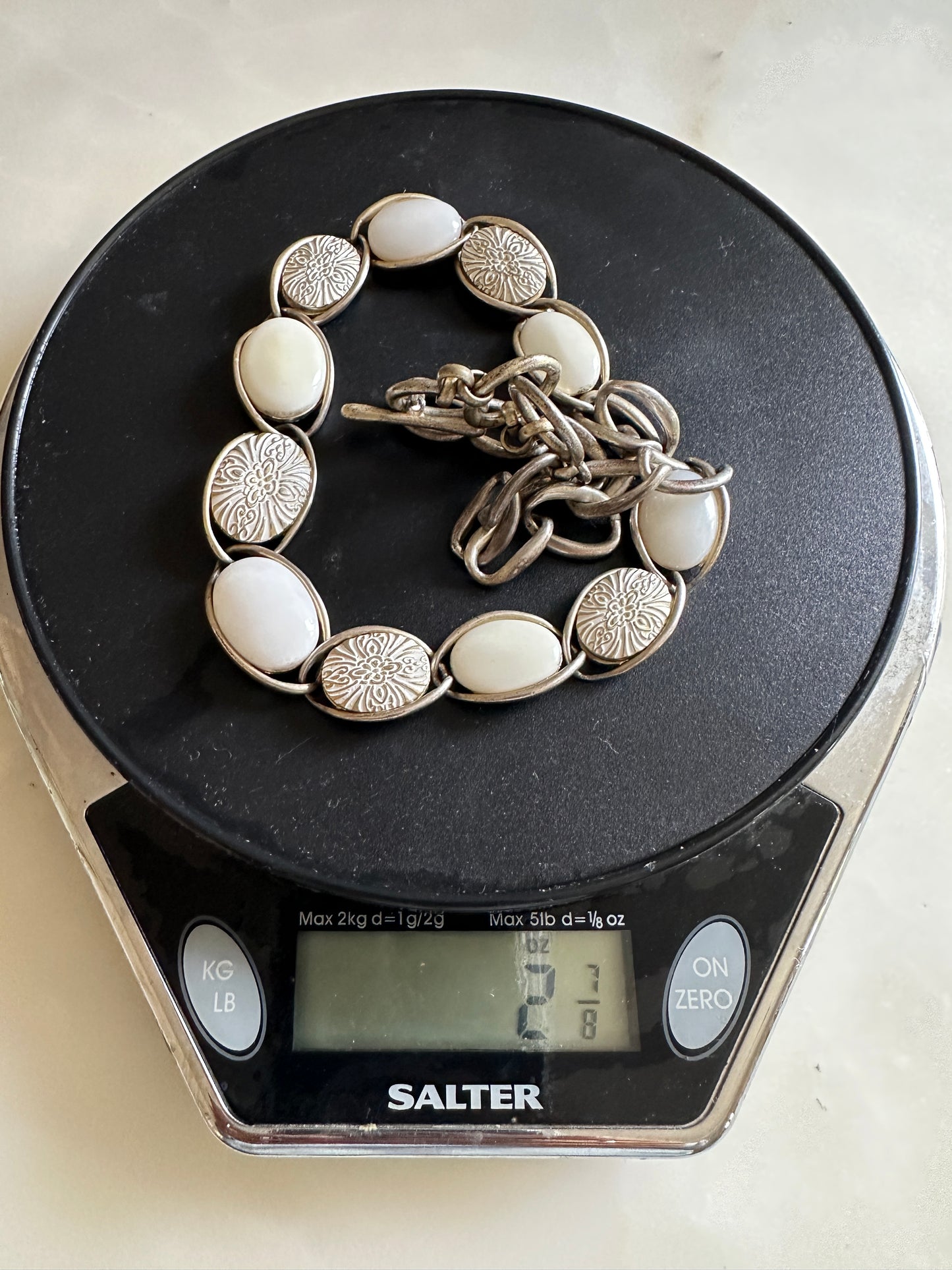 Silver and White Enamel Necklace