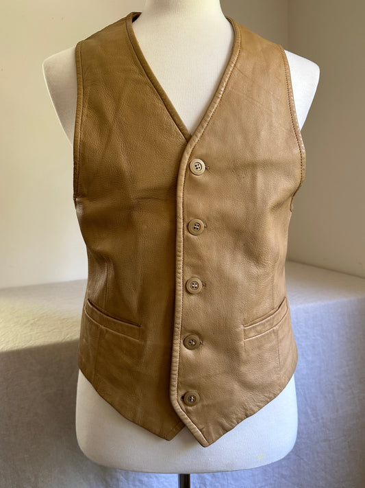 Classic Leather Vest with Buttons