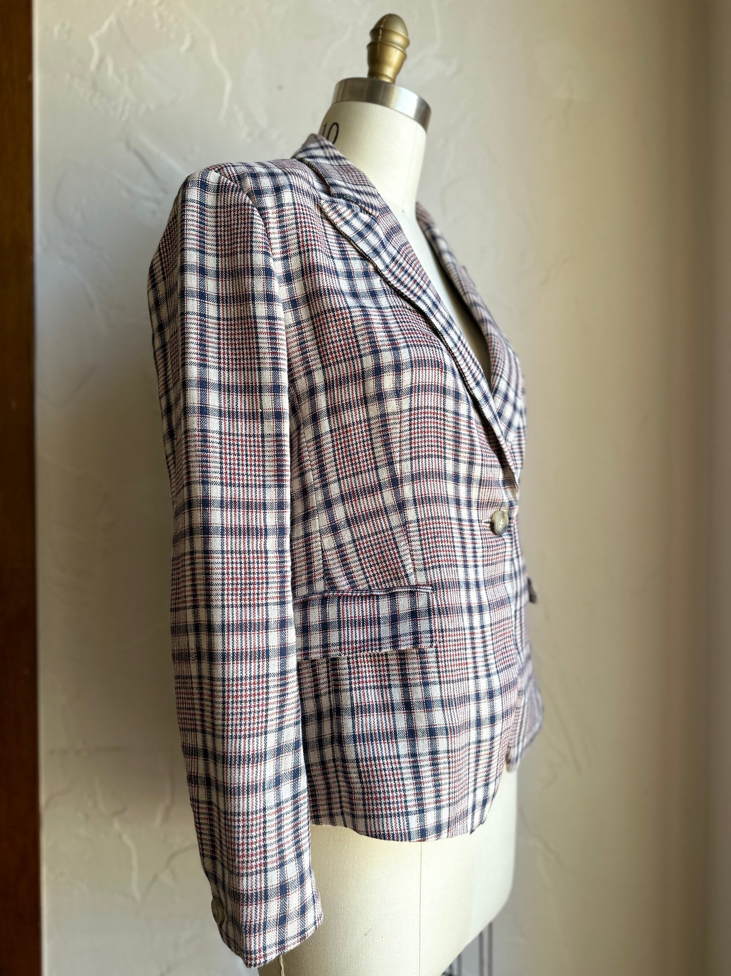 One Button Plaid Blazer