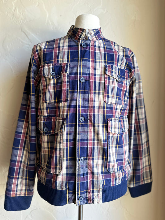 Zip Up and Button Plaid Bomber