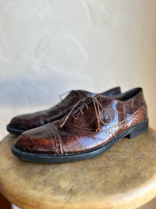 San Remo Dark Brown Crocodile Oxford with Tassels