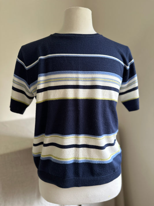 Striped Crewneck Short Sleeve Sweater