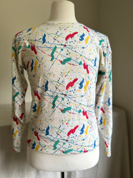 Splatter Paint Print Crewneck Sweater