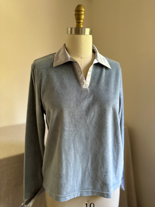 Powder Blue Velour Long Sleeve Shirt