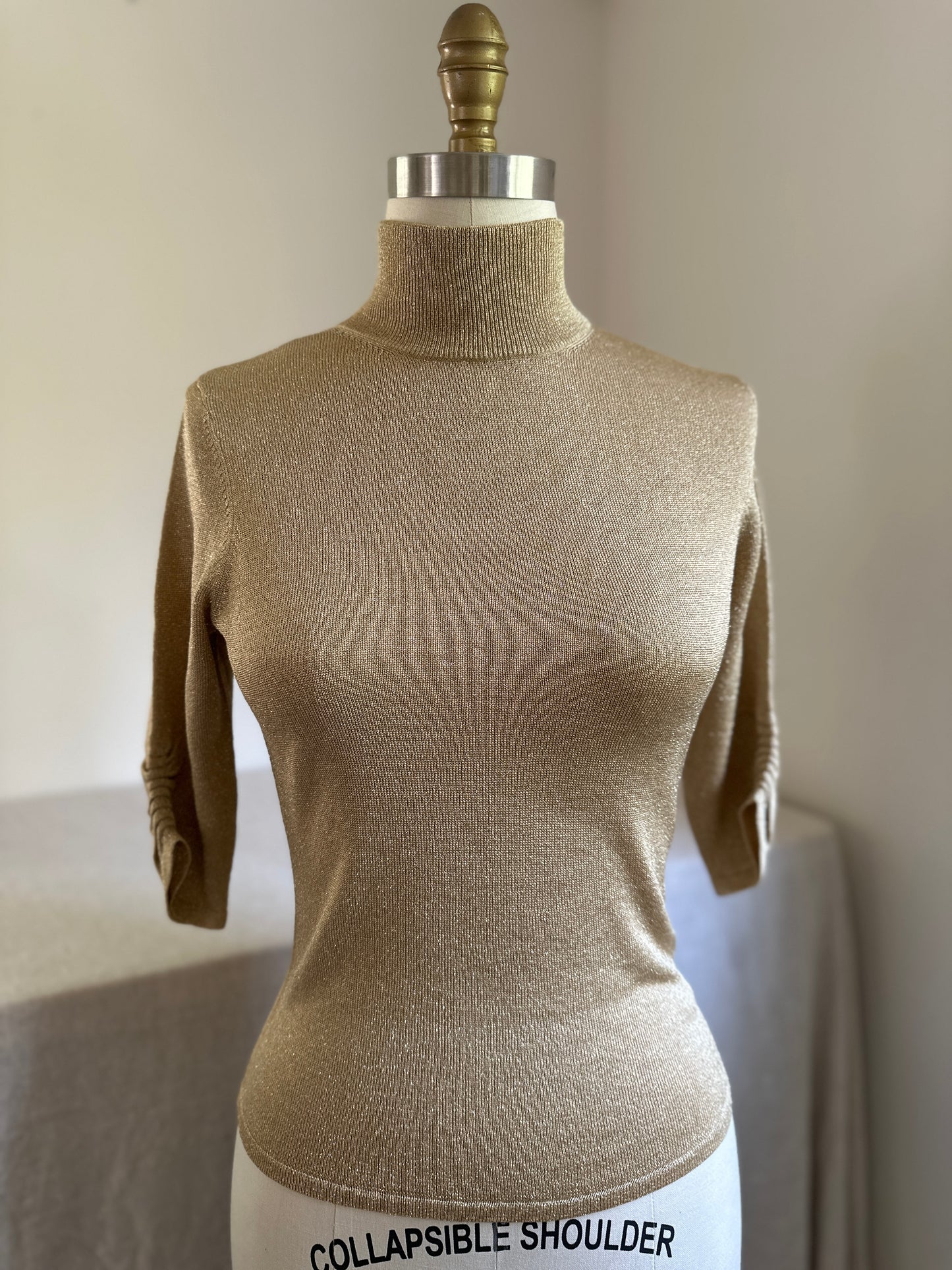 Gold Mock Turtleneck Three-Quarter Sleeve