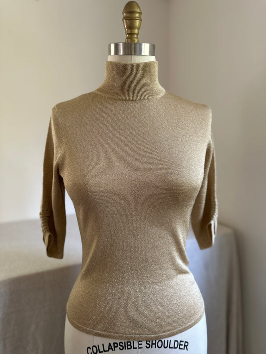 Gold Mock Turtleneck Three-Quarter Sleeve