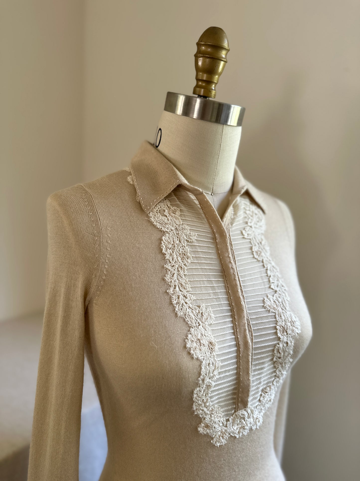 Ellie Tahari Detail Stitched Cashmere Button Up Sweater