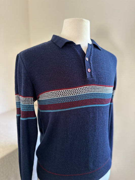Collared Navy and Mosaic Stripe Sweater