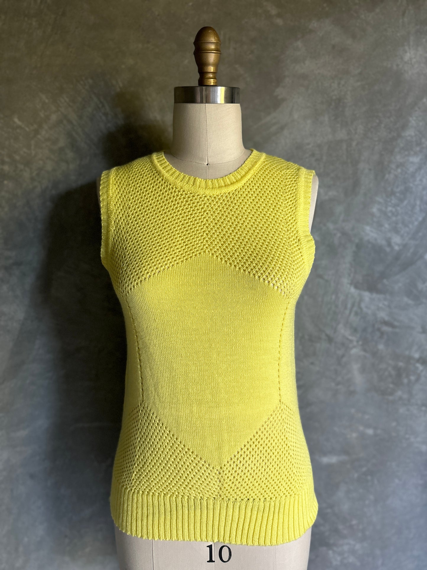 Lemon Yellow Knit Sleeveless Crewneck