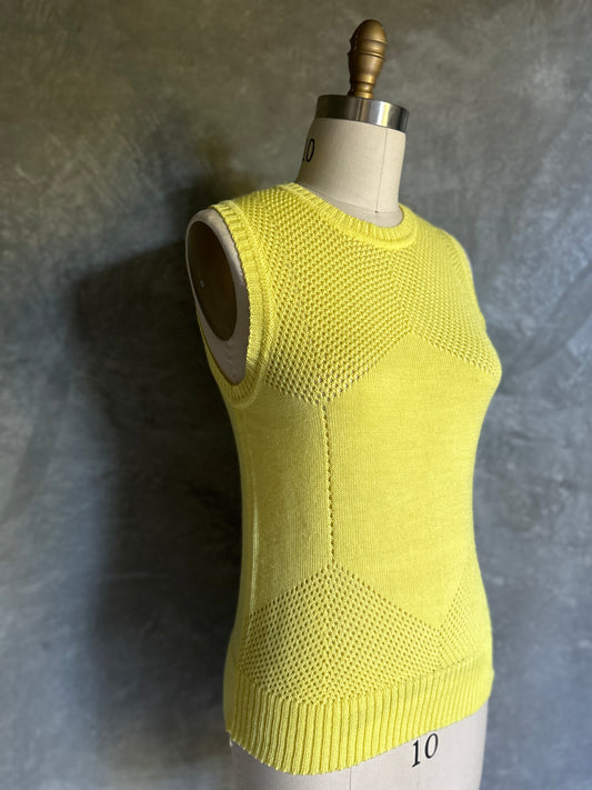 Lemon Yellow Knit Sleeveless Crewneck