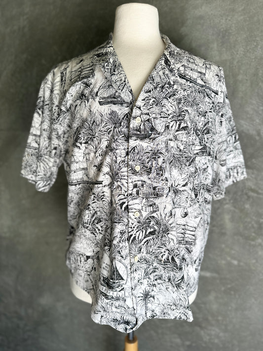 Short Sleeve Black & White Ship Shirt
