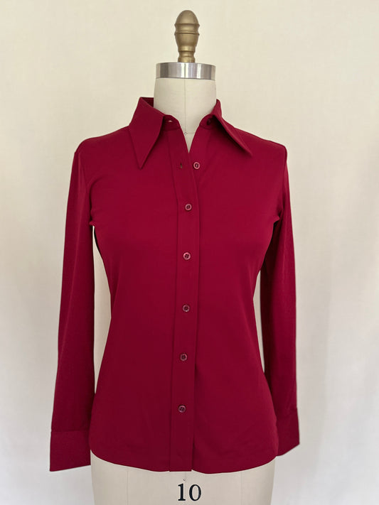 Maroon Wide Collar Fitted Blouse