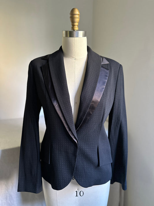 Black Wool Blazer with Silk Lapel