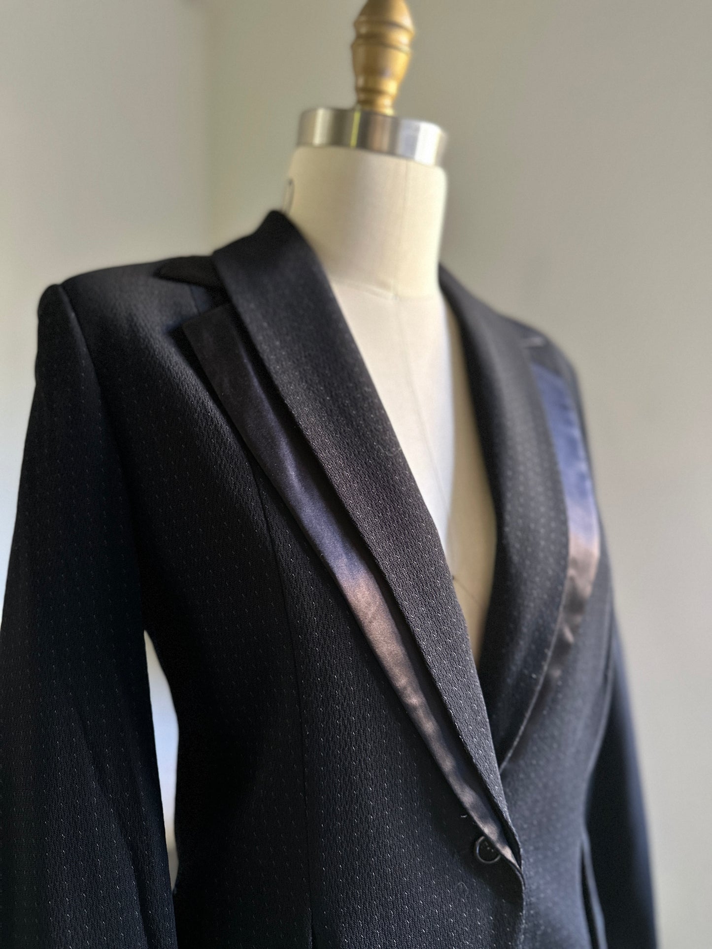 Black Wool Blazer with Silk Lapel