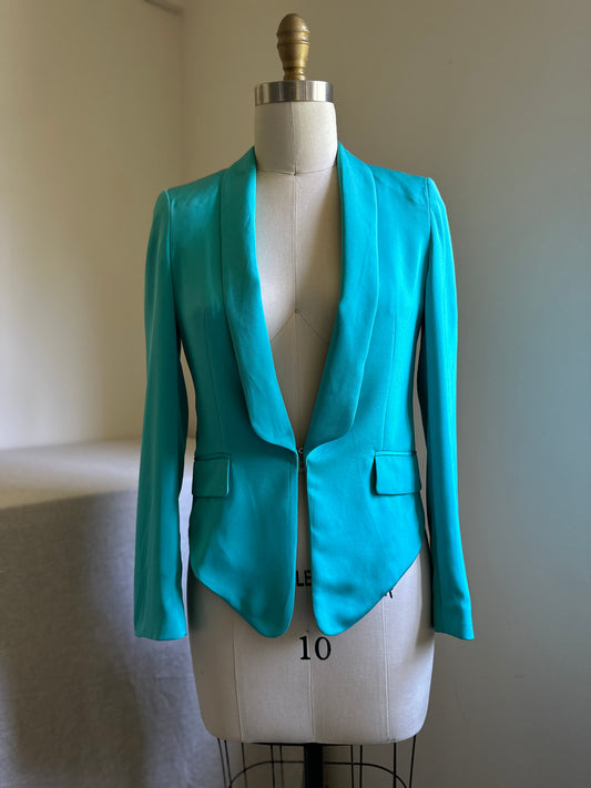 Gilber Gilmore Turquoise Silk One-Button Jacket