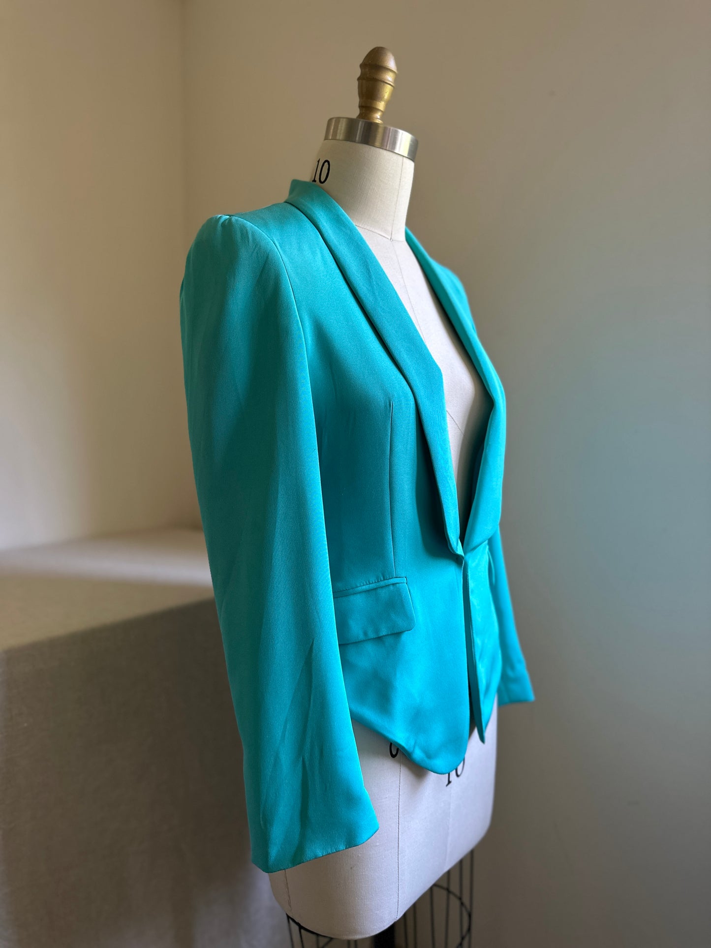 Gilber Gilmore Turquoise Silk One-Button Jacket