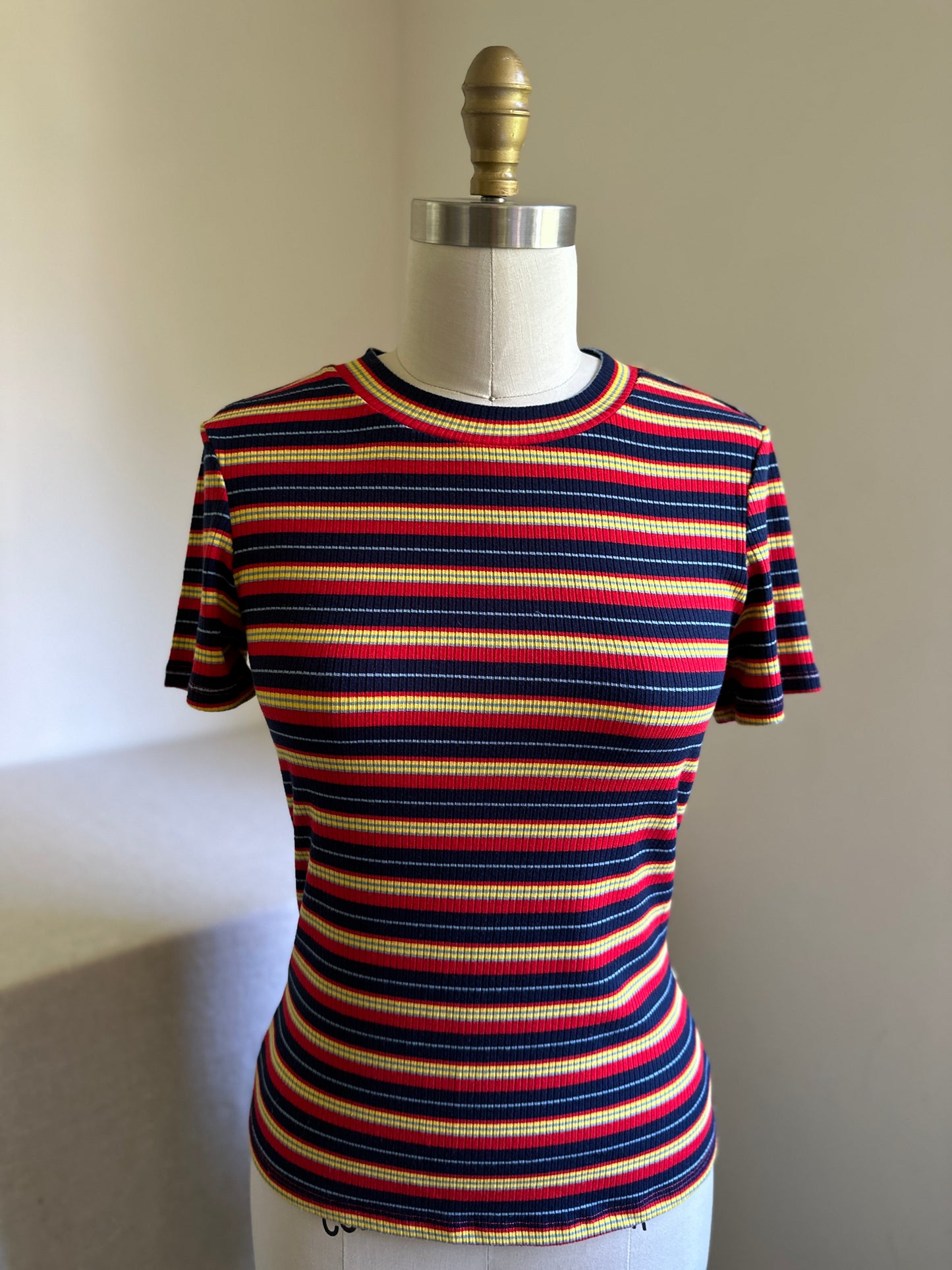 Red, Blue, Yellow Striped Tee Shirt