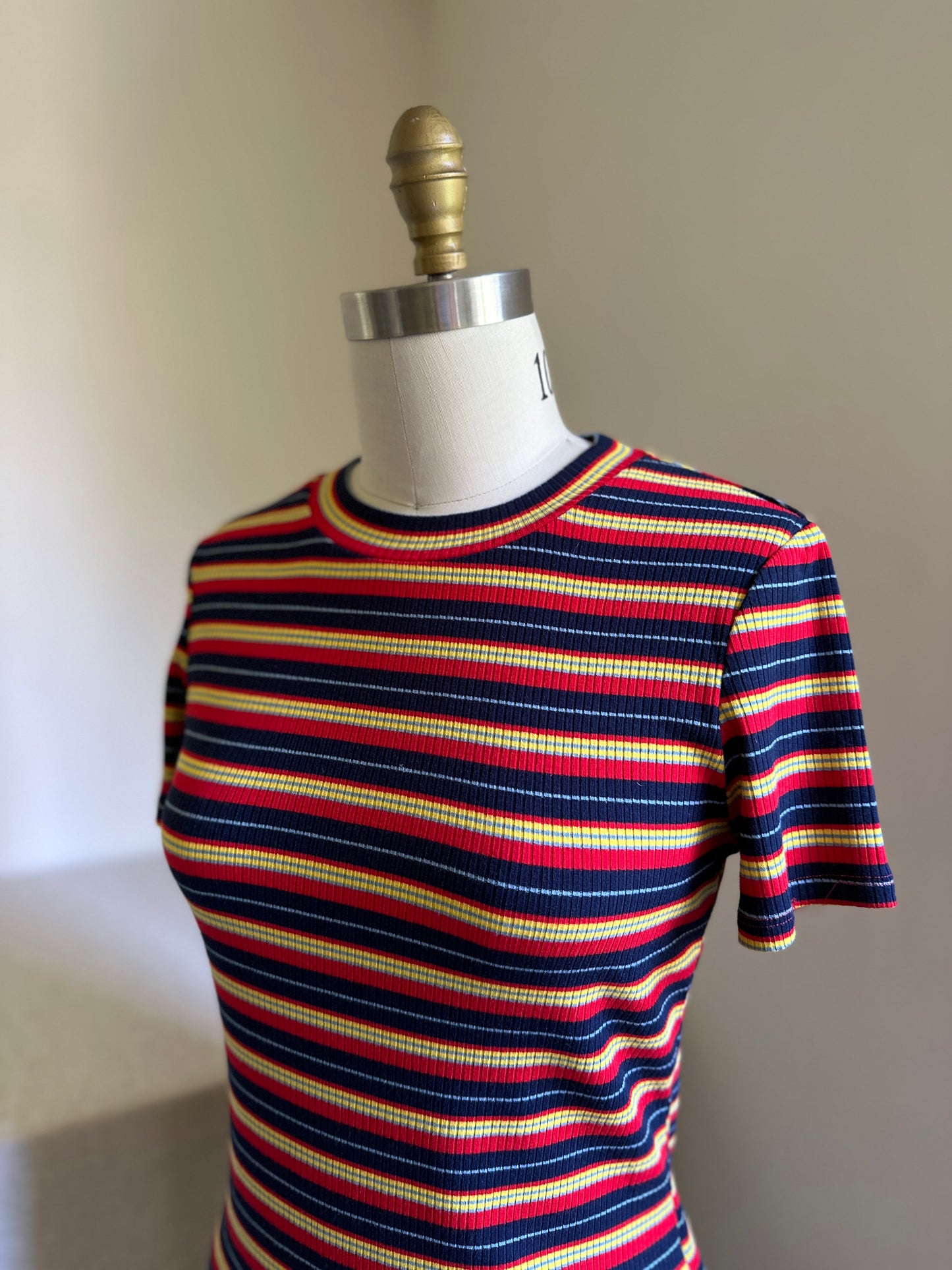 Red, Blue, Yellow Striped Tee Shirt
